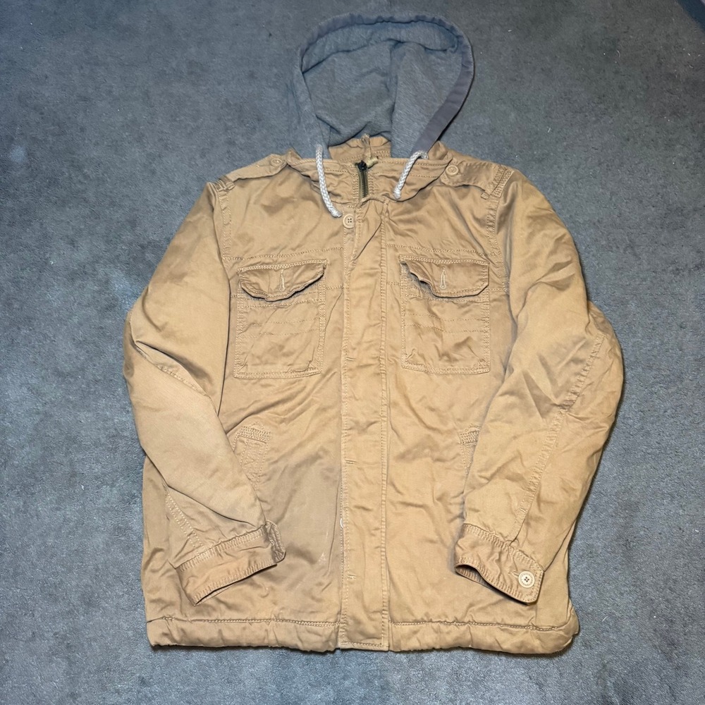 American Eagle Outfitters Mens XL Khaki Tan Hooded Field Jacket Utility Coat